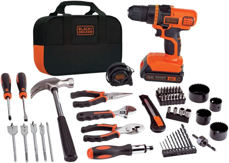 BLACK+DECKER 20V MAX 68-Piece Cordless Drill and Home Tool Project Kit with Tool Storage Bag (LDX120PK)
