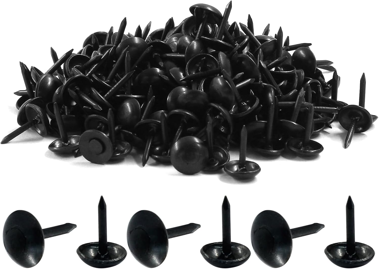 Piutouyar 200 Pcs Black Upholstery Tacks Antique Metal Thumb Tacks Round Head Upholstery Pins for Upholstered Furniture Cork Board DIY Projects or Home Decor 7 x 10mm