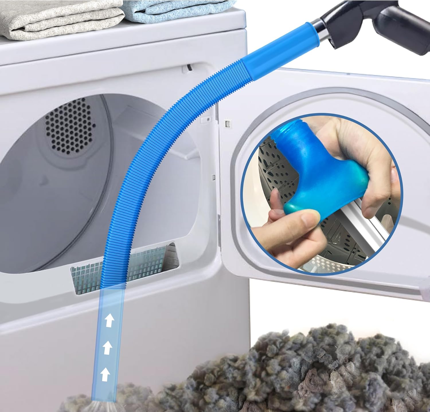 Dryer Vent Cleaner Kit Dryer Lint Vacuum Attachment with Stretch Universal Connector, Dryer Vent Cleaning Tool Vacuum Hose Lint Remover, Blue