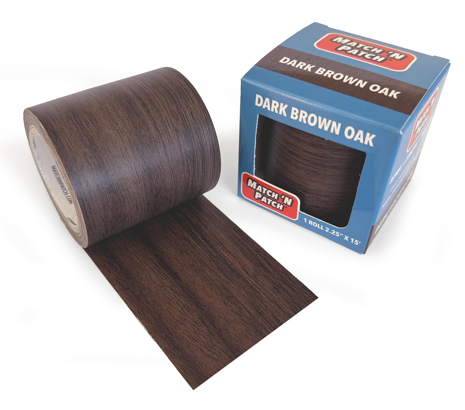 MATCH \'N PATCH Realistic Wood Grain Repair Tape - Durable Multi-Use Adhesive Tape for Furniture, Floors, Cabinets, Windows, Doors, RV, Home Decor & DIY Projects - Dark Brown Oak, 2.25 inch x 15 feet