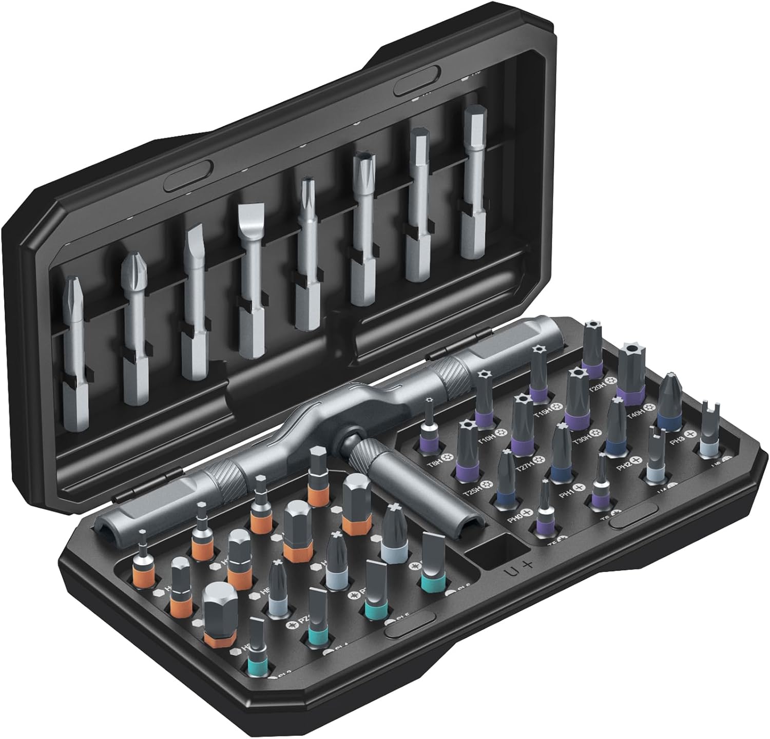 AMIR 42 in 1 Magnetic Screwdriver Set, Handle Ratchet Screwdriver Set Magnetic with 40 PCS Bits, Precision Repair Tool Kit with Carry Case for Tools & Home Improvement Computer Bicycle (Black)