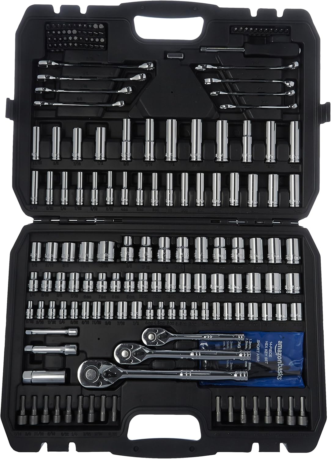 Amazon Basics Mechanic\'s 201-Piece Tool Socket Set With Case, SAE/Metric