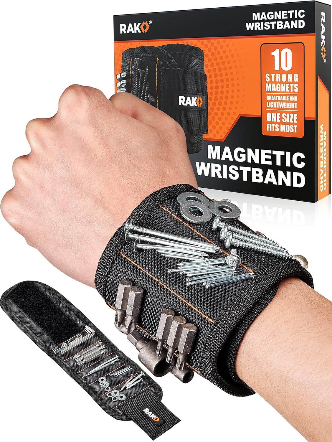 RAK Magnetic Wristband for Holding Screws, Nails and Drill Bits for Men, for Dad, Premium Nylon with Lightweight Powerful Magnets for Dad, Husband, Grandpa, Handyman